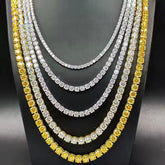 6.5mm Yellow Color VVS Round Moissanite 925 Sterling Silver Tennis Chain